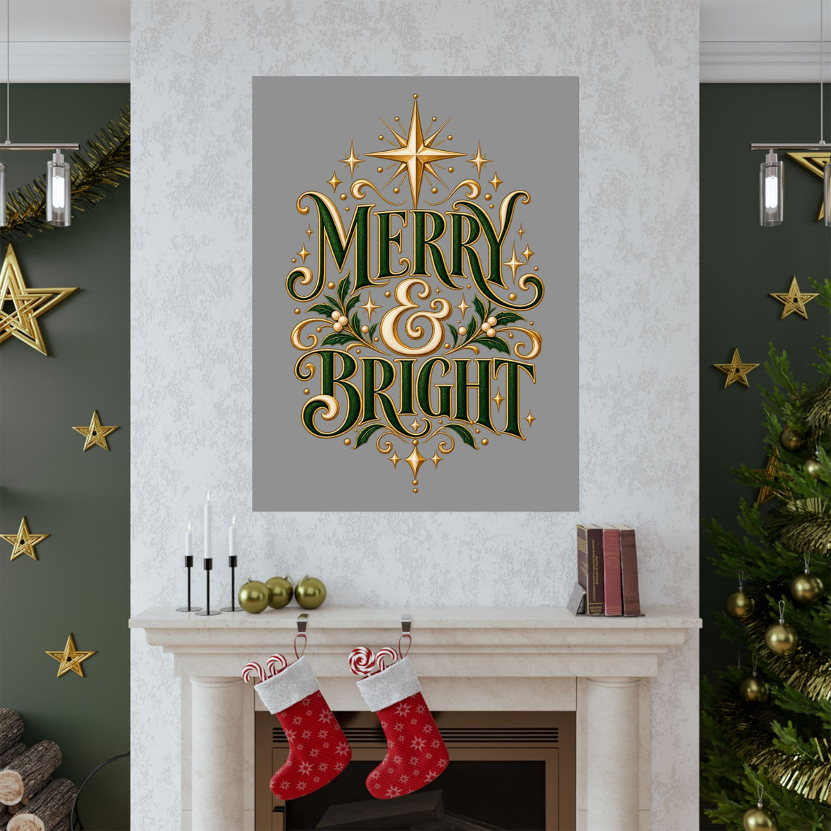 Merry & Bright Holiday Poster — Matte Vertical Christmas Wall Art