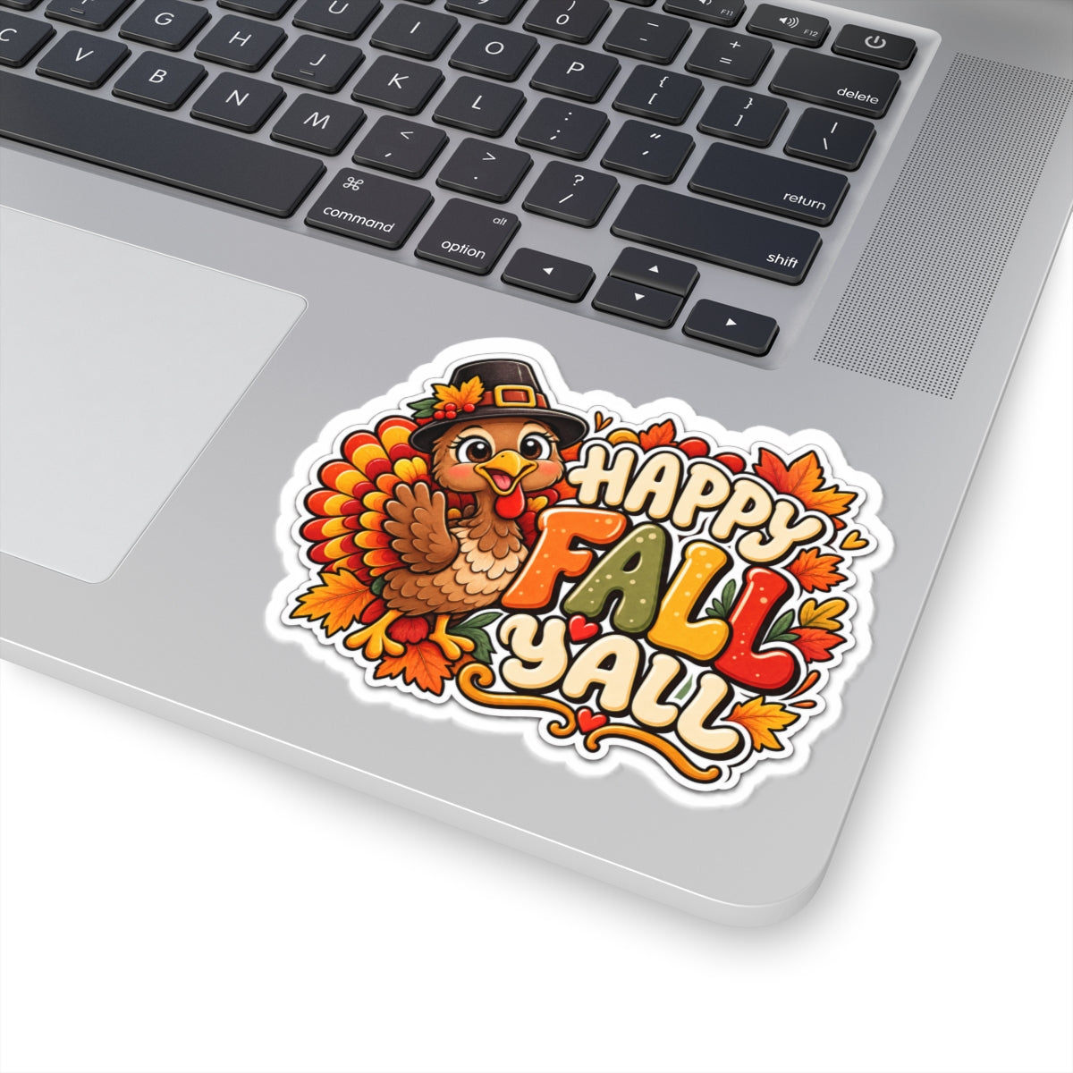 Happy Fall Y'all Turkey Sticker | Kiss-Cut Fall Leaves Laptop Decal