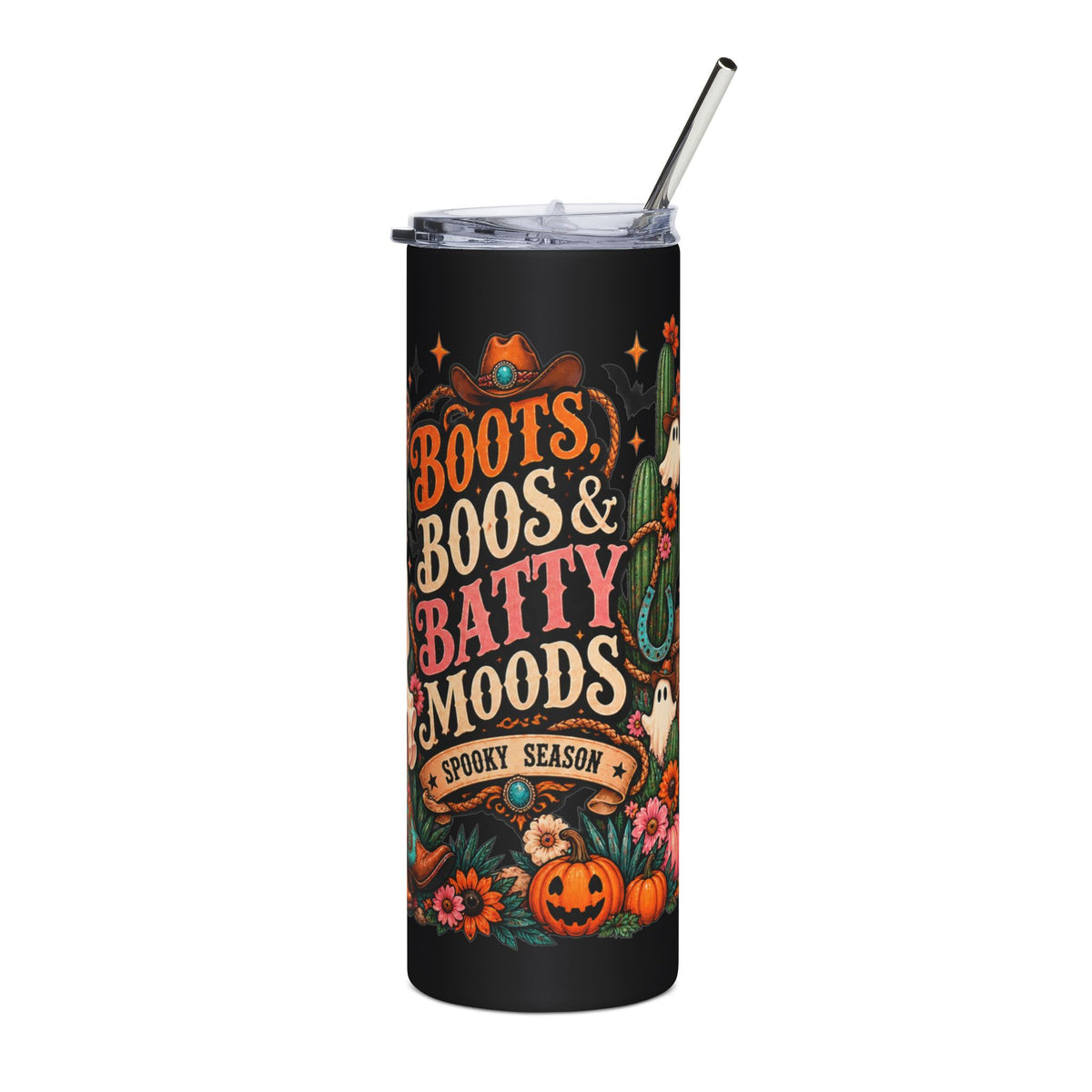 Cowboy Ghosts Halloween Tumbler | 20oz Stainless Steel Skinny Tumbler