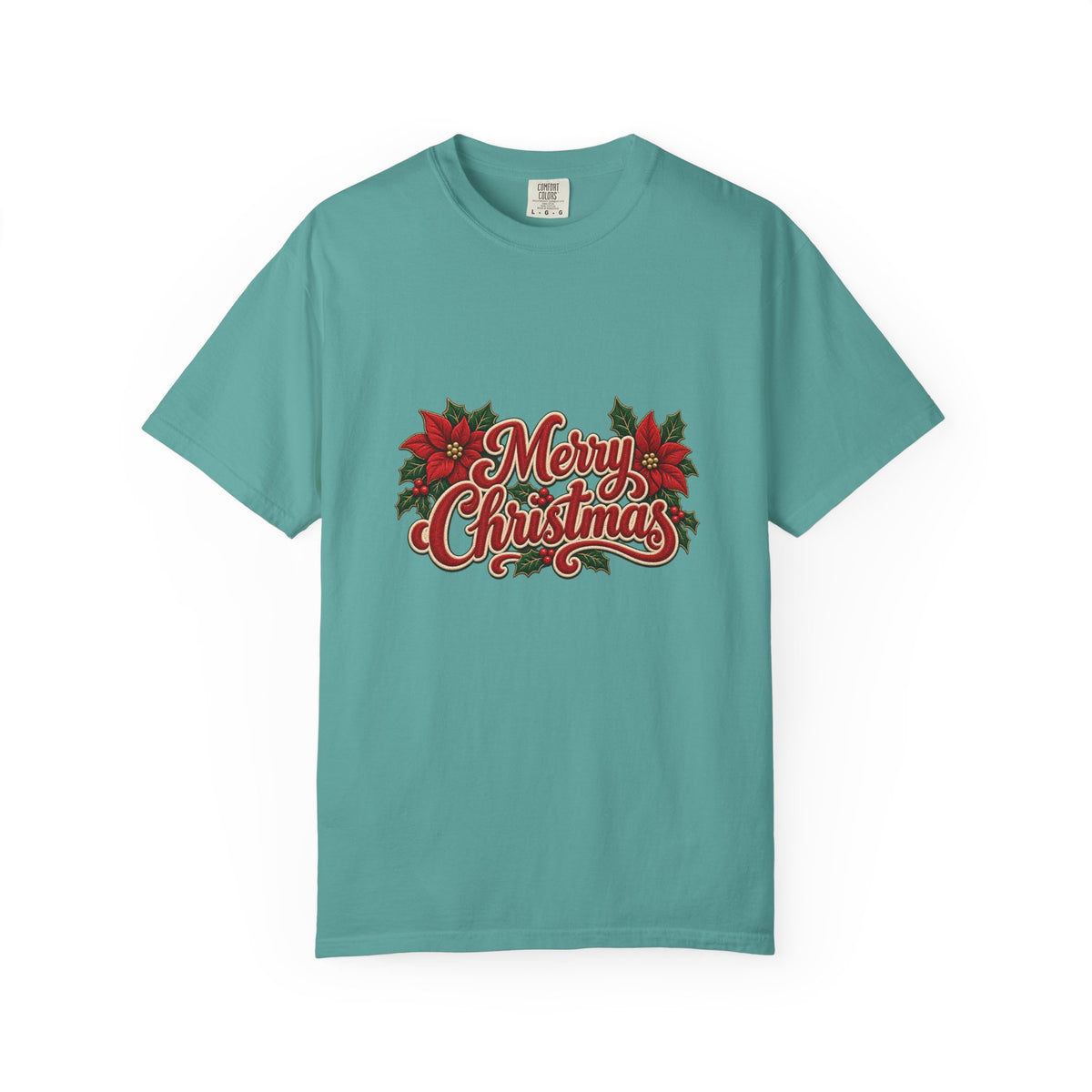 Merry Christmas Poinsettia T-Shirt | Red Holiday Floral Graphic Tee