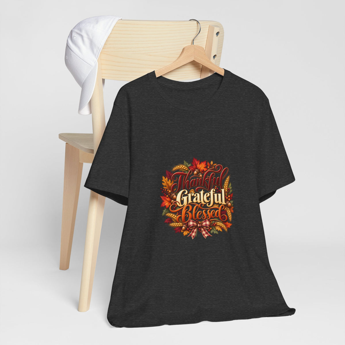 Thankful Grateful Blessed T-Shirt — Fall Leaves Thanksgiving Tee, Autumn Gratitude Shirt, Family Matching Outfit