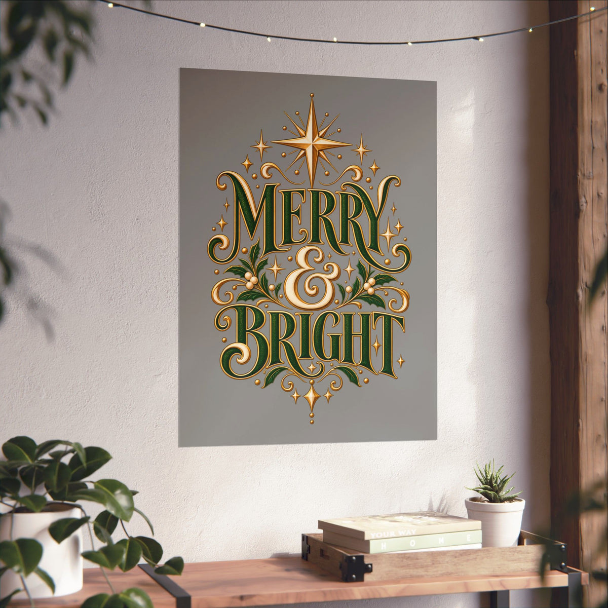 Merry & Bright Holiday Poster — Matte Vertical Christmas Wall Art