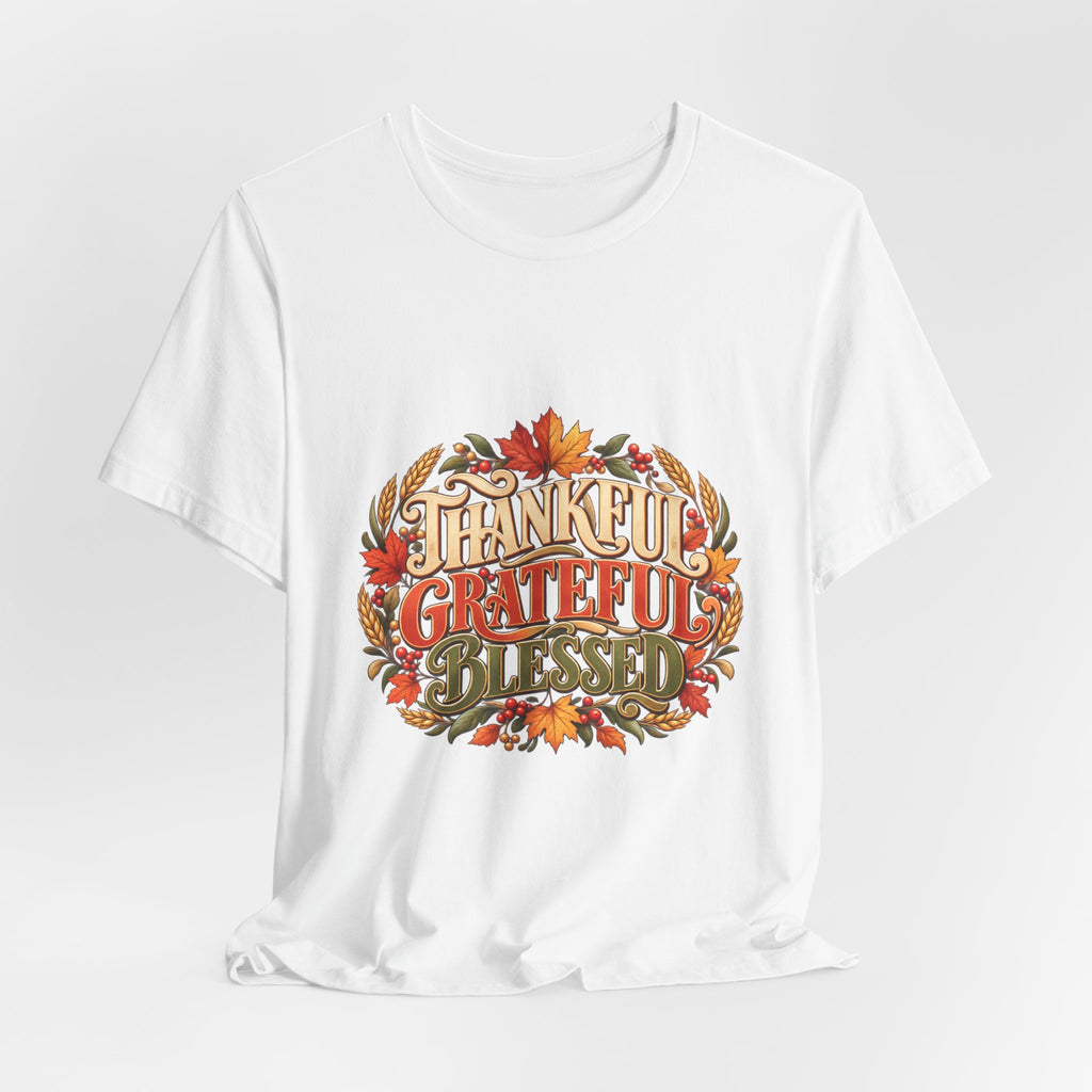 Thankful Grateful Blessed tee | Fall leaves Thanksgiving shirt
