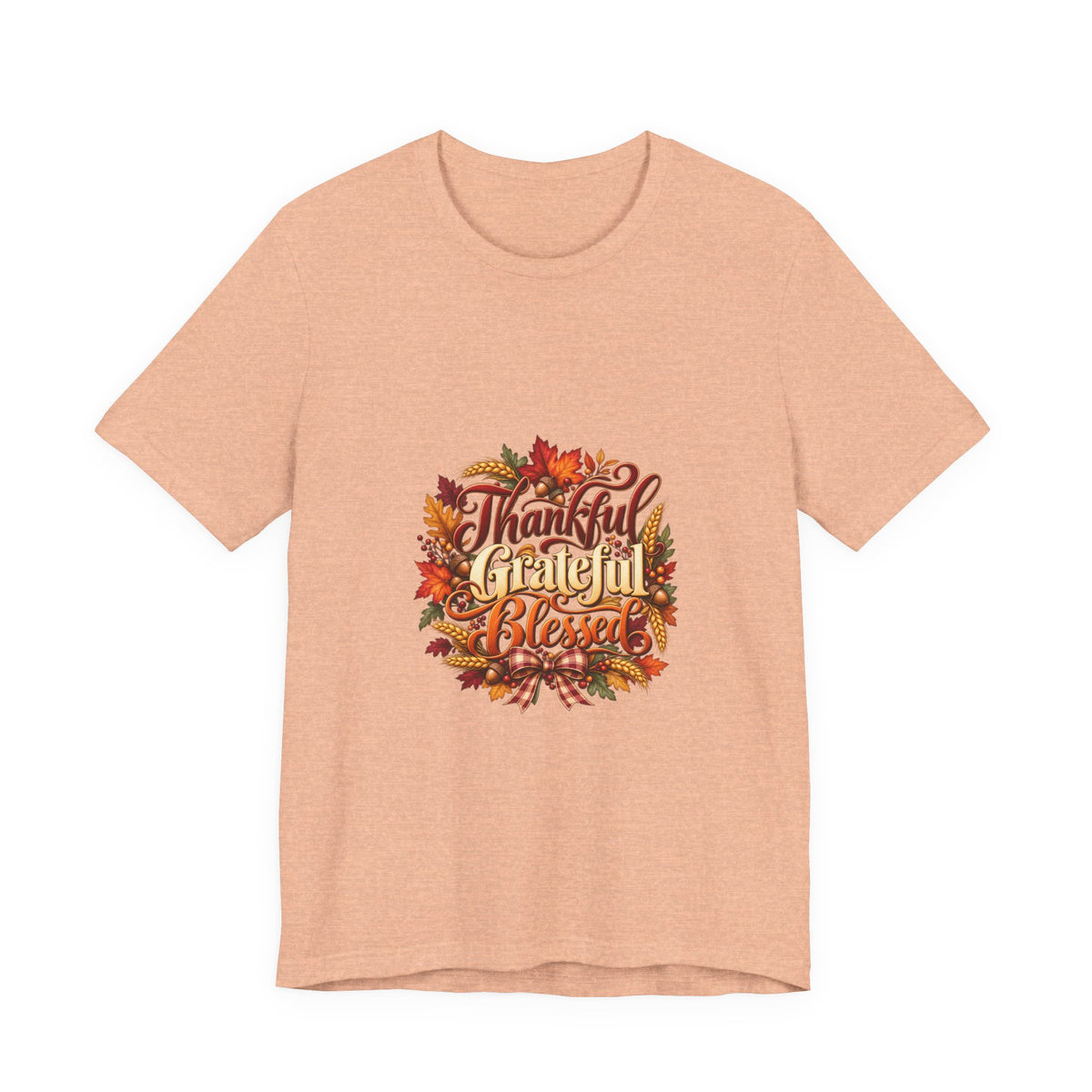 Thankful Grateful Blessed T-Shirt — Fall Leaves Thanksgiving Tee, Autumn Gratitude Shirt, Family Matching Outfit