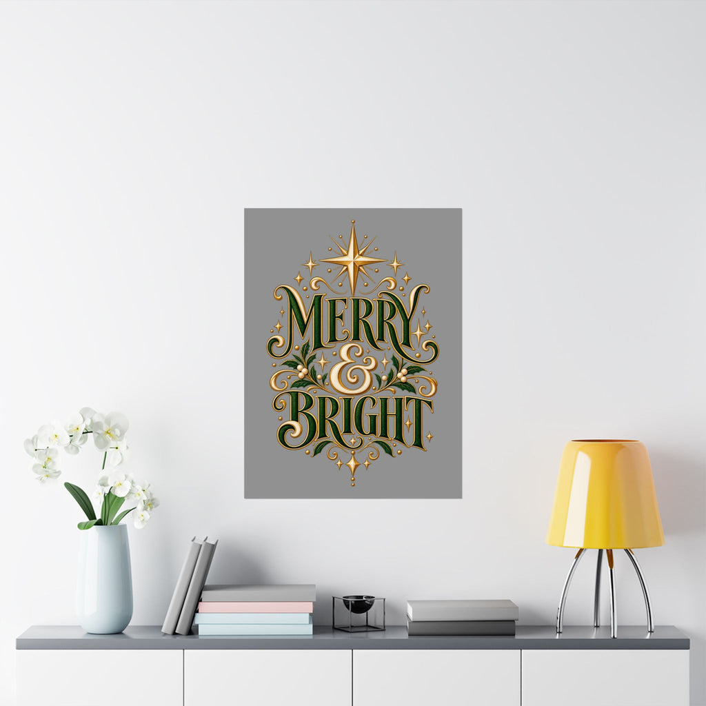 Merry & Bright Holiday Poster — Matte Vertical Christmas Wall Art