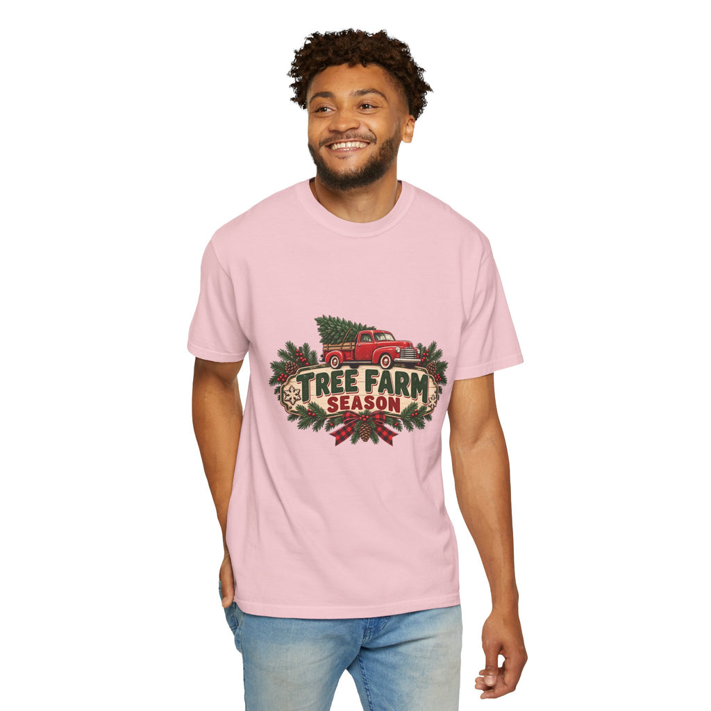 Tree Farm Season T-Shirt — Vintage Red Truck Christmas Tee