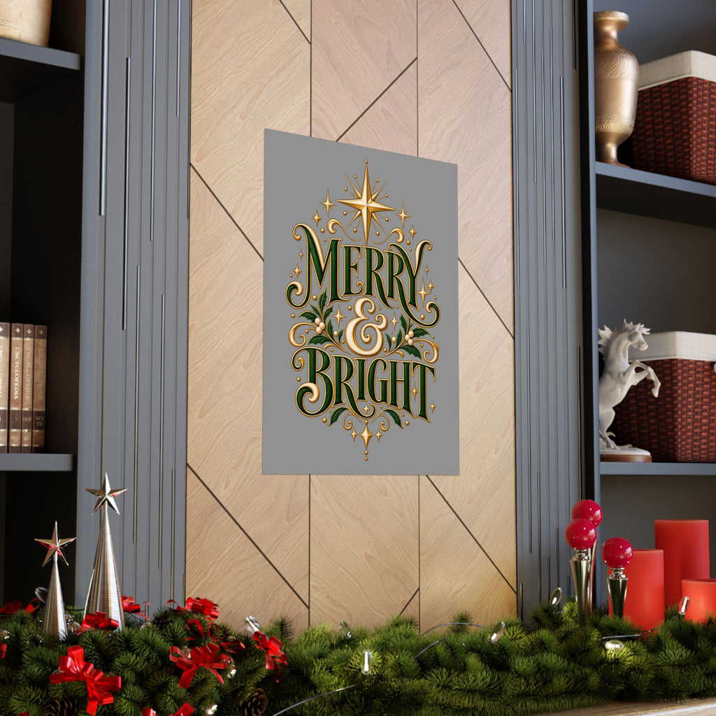 Merry & Bright Holiday Poster — Matte Vertical Christmas Wall Art