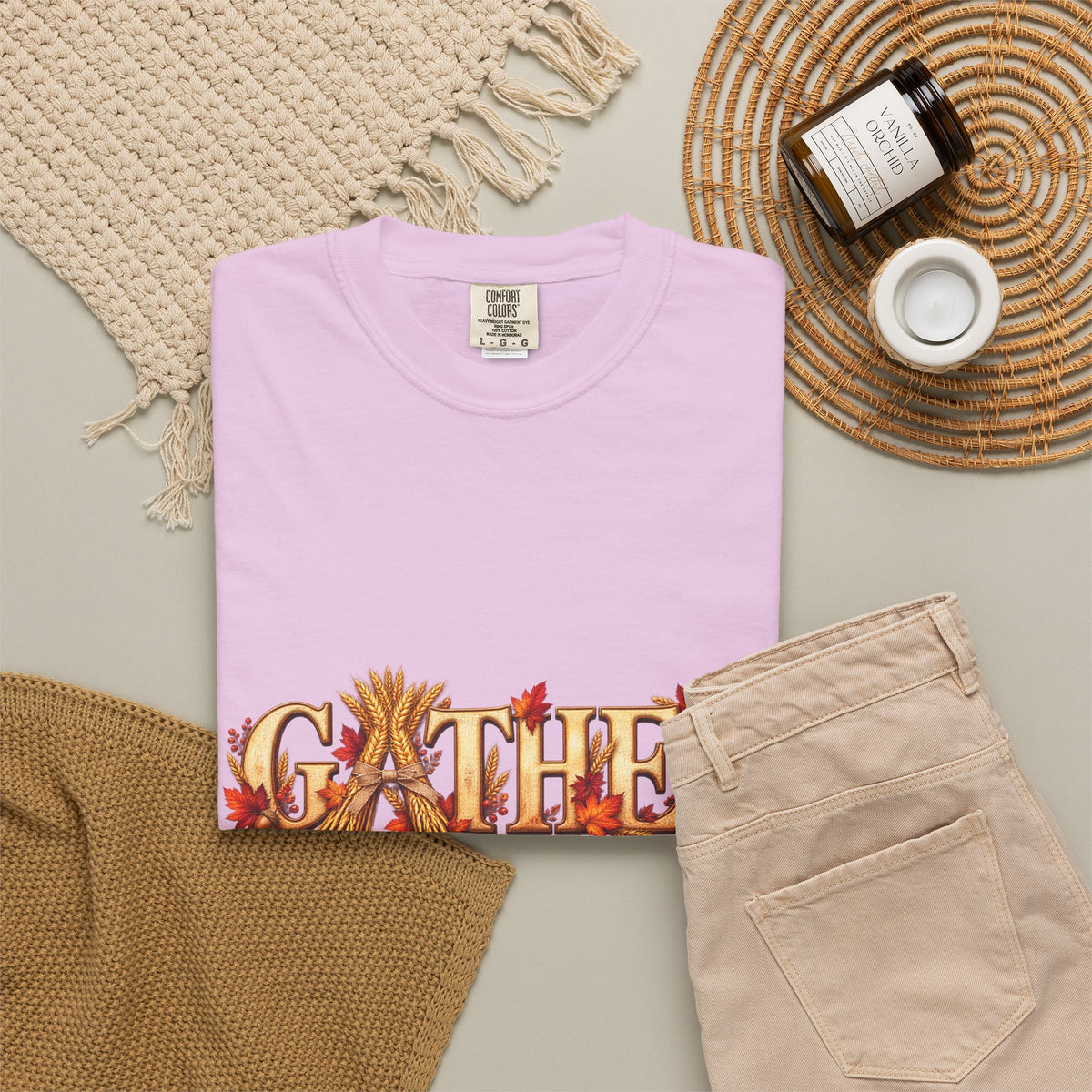Gather Fall T-Shirt — Autumn Leaves Harvest Graphic Tee, Thanksgiving Family Gathering Shirt, Rustic Fall Gift