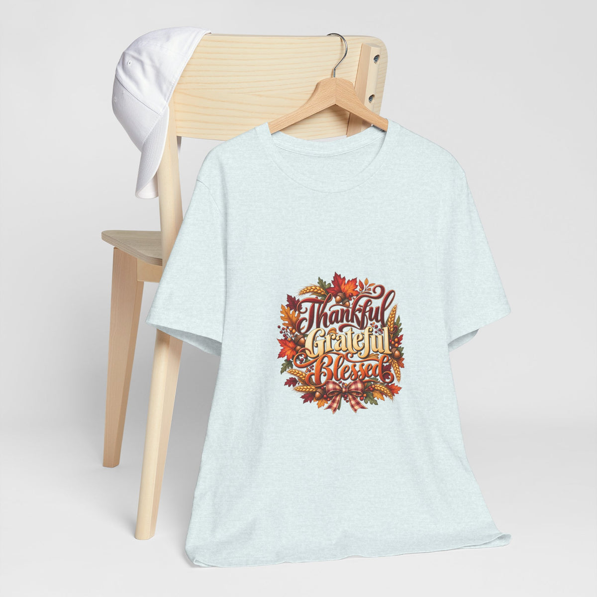 Thankful Grateful Blessed T-Shirt — Fall Leaves Thanksgiving Tee, Autumn Gratitude Shirt, Family Matching Outfit