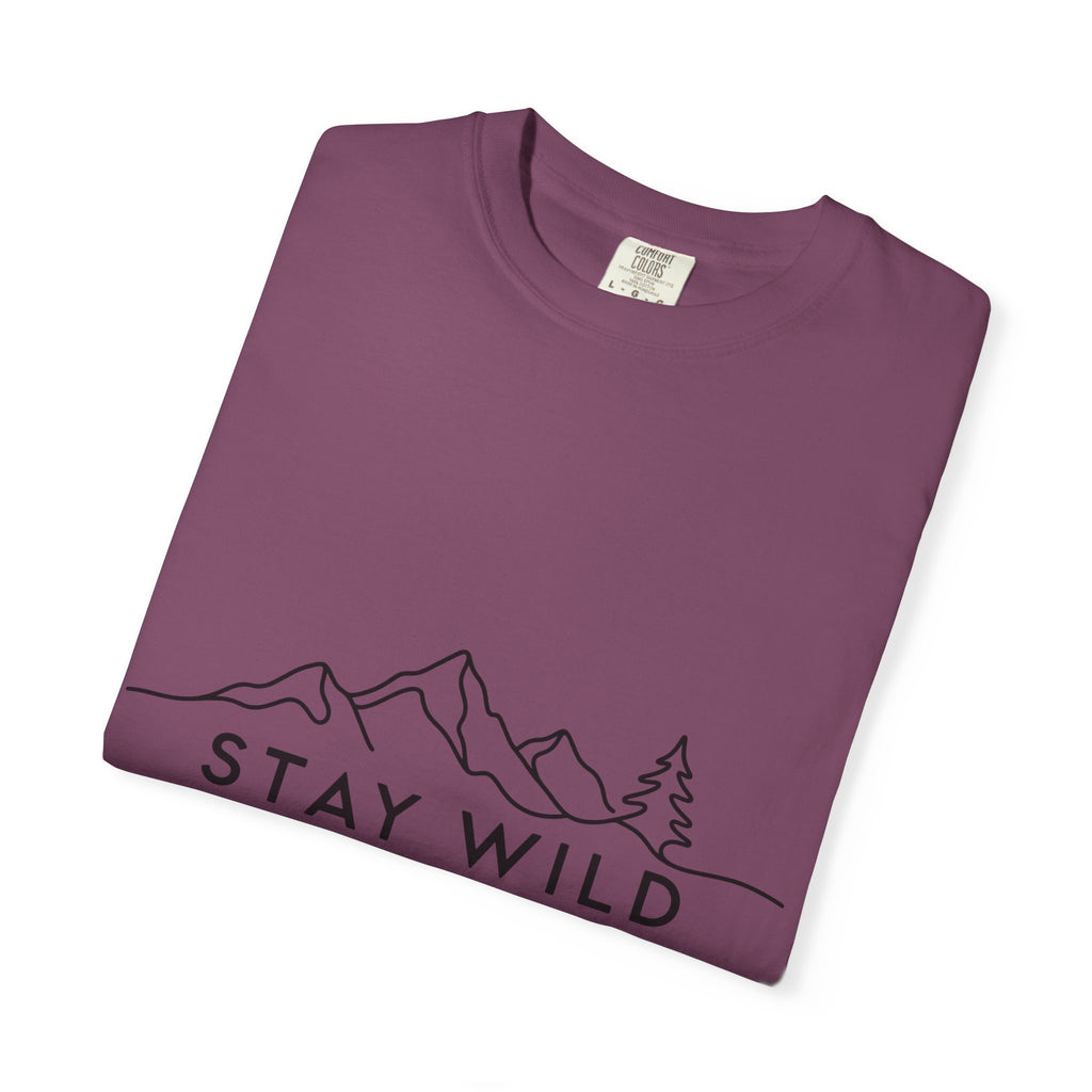 Stay Wild mountain line art T-shirt | minimalist outdoors tee
