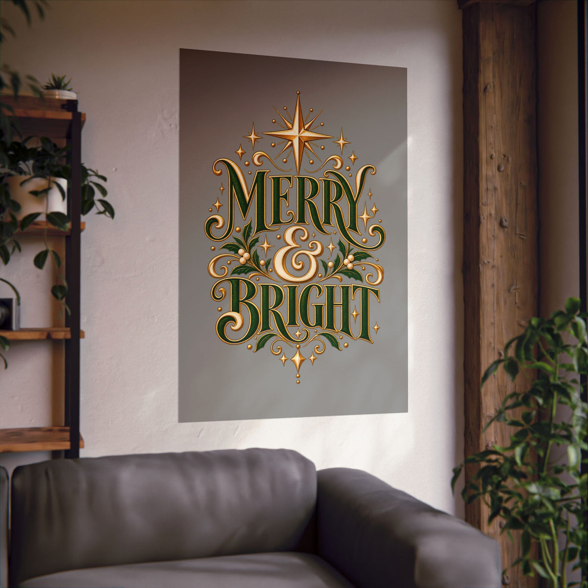 Merry & Bright Holiday Poster — Matte Vertical Christmas Wall Art