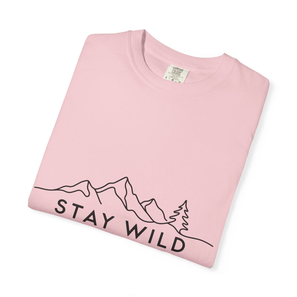 Stay Wild mountain line art T-shirt | minimalist outdoors tee
