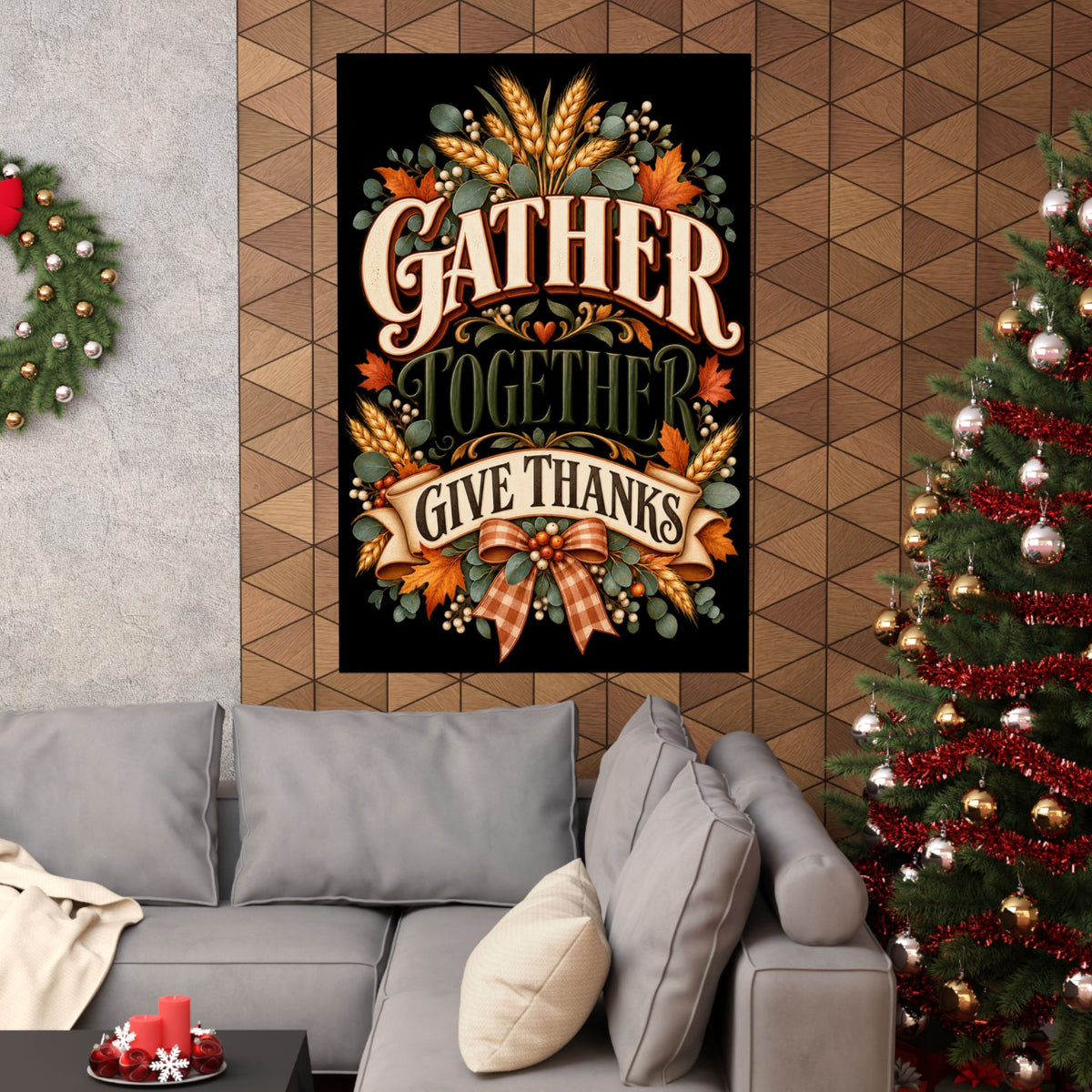 Gather Together Give Thanks Poster | Thanksgiving Fall Wall Art, Harvest Typography