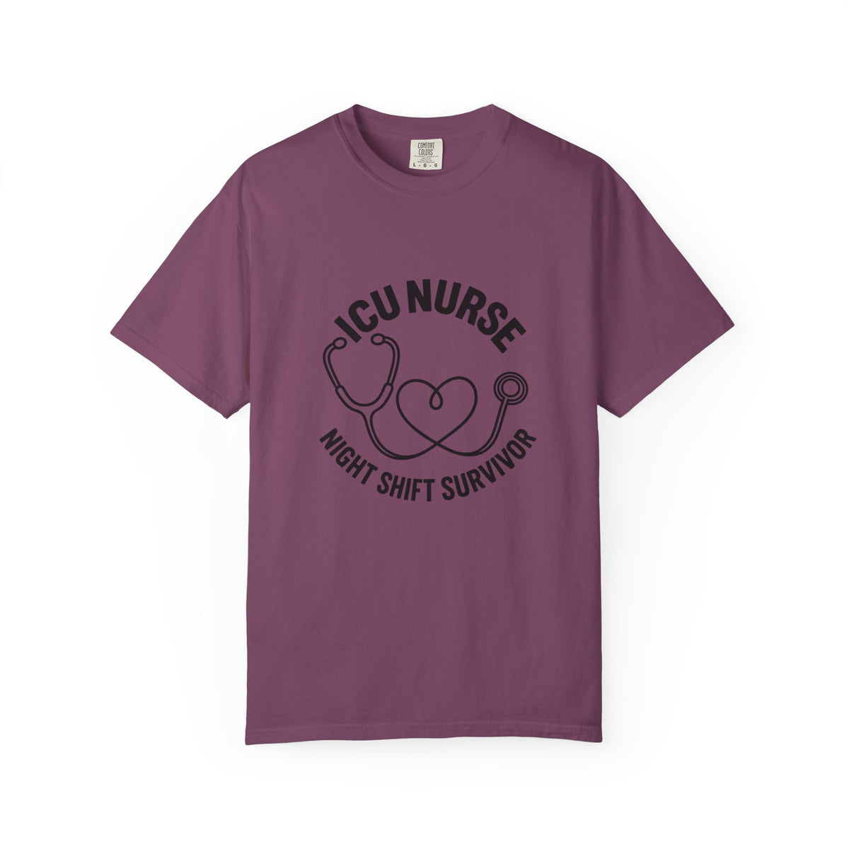 ICU Nurse Night Shift Survivor T-shirt | Stethoscope Heart Design