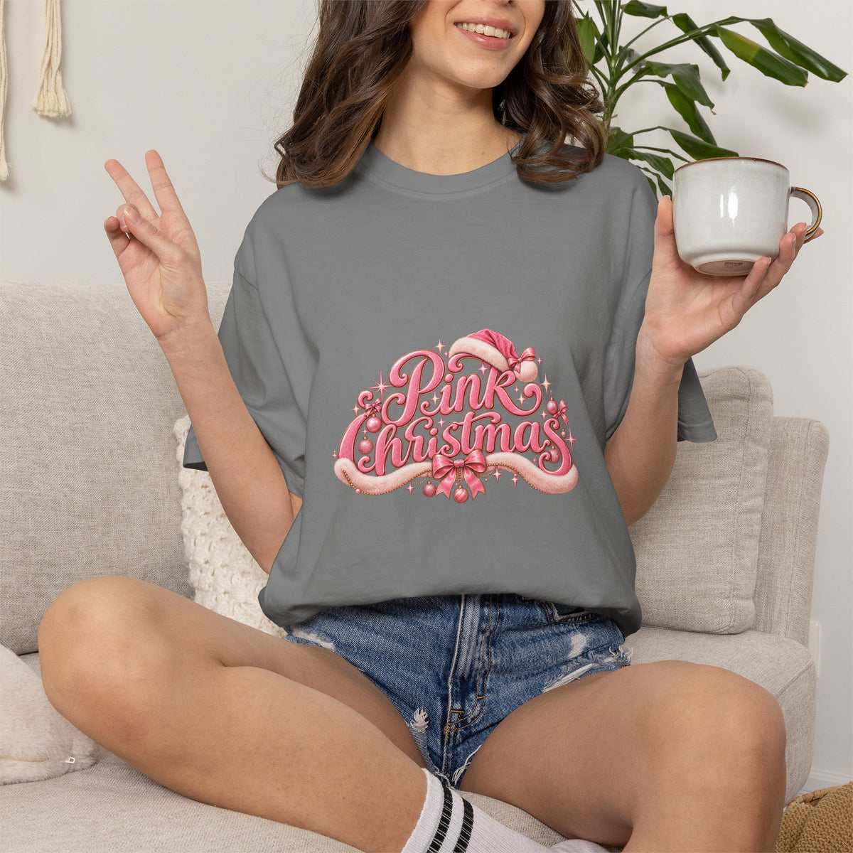 Pink Christmas T-Shirt — Festive Retro Script Holiday Tee
