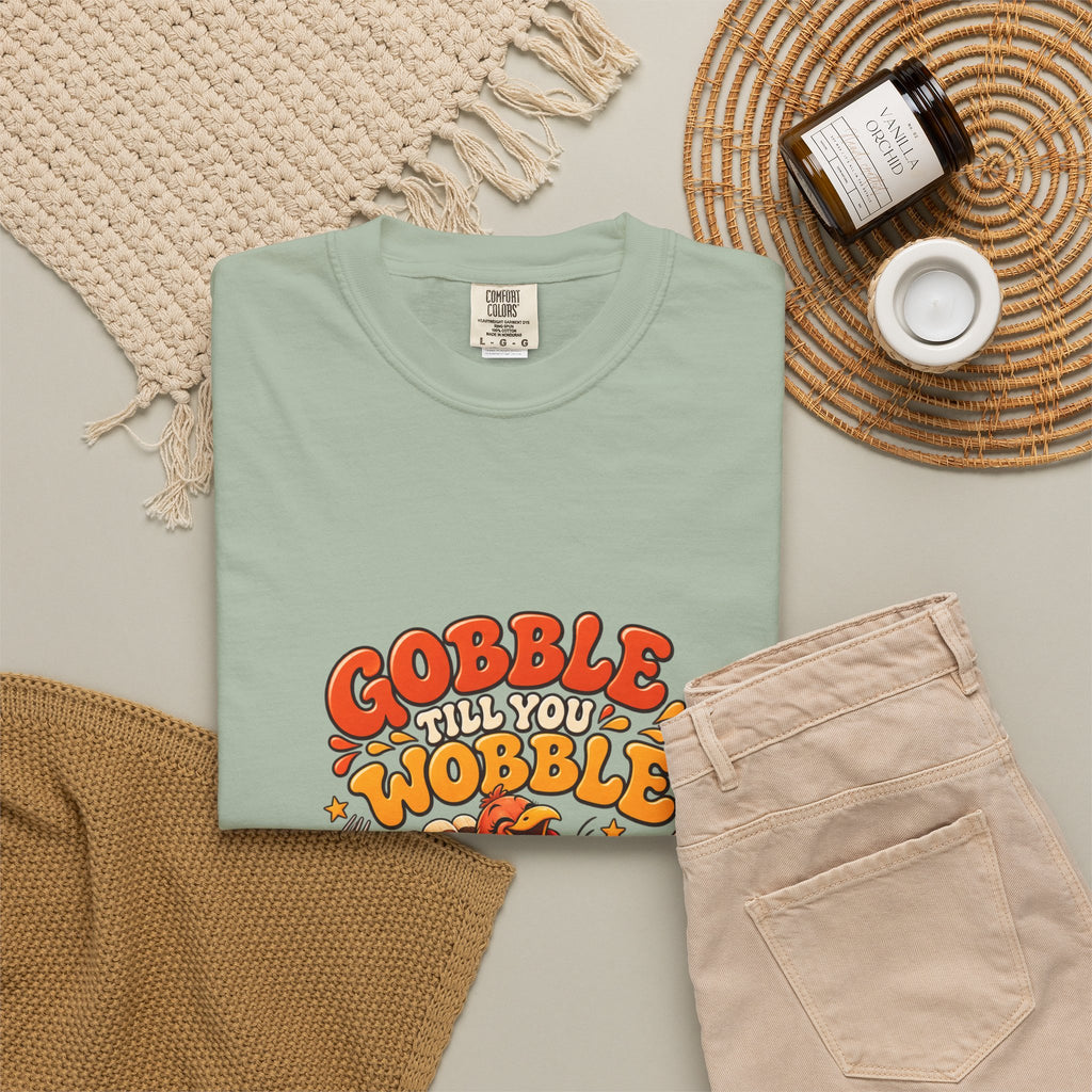 Gobble Till You Wobble Turkey T-Shirt | Thanksgiving Turkey Graphic