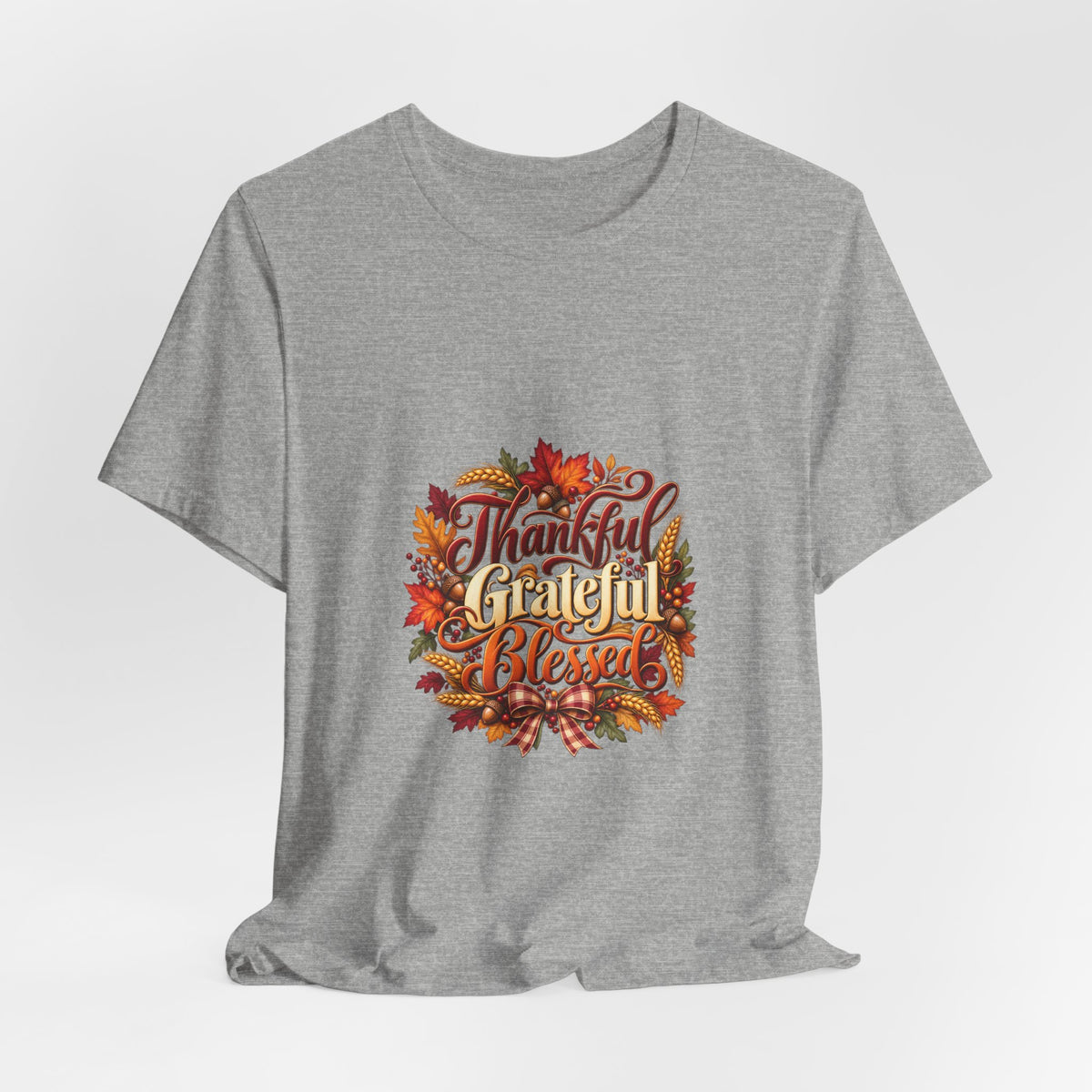 Thankful Grateful Blessed T-Shirt — Fall Leaves Thanksgiving Tee, Autumn Gratitude Shirt, Family Matching Outfit