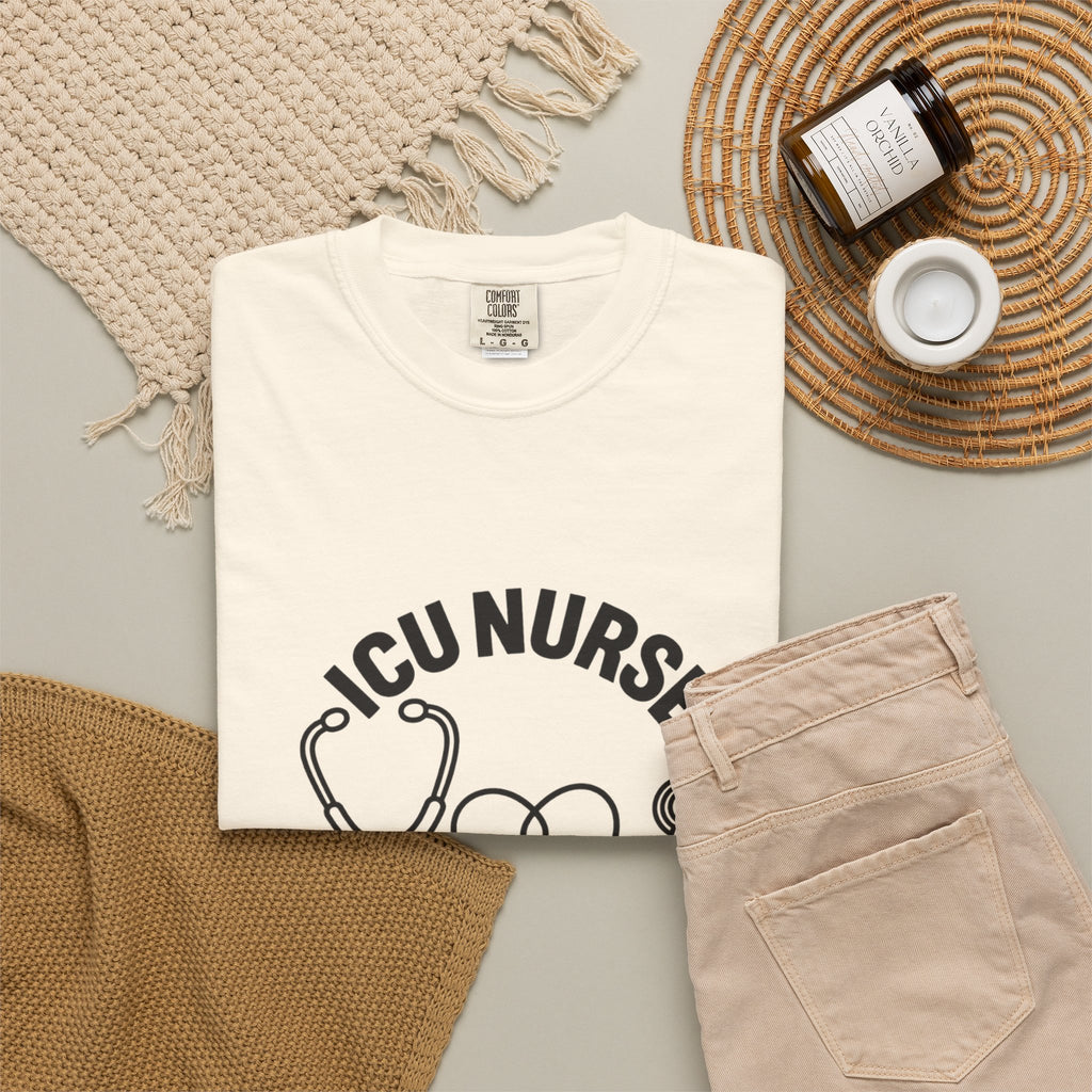 ICU Nurse Night Shift Survivor T-shirt | Stethoscope Heart Design