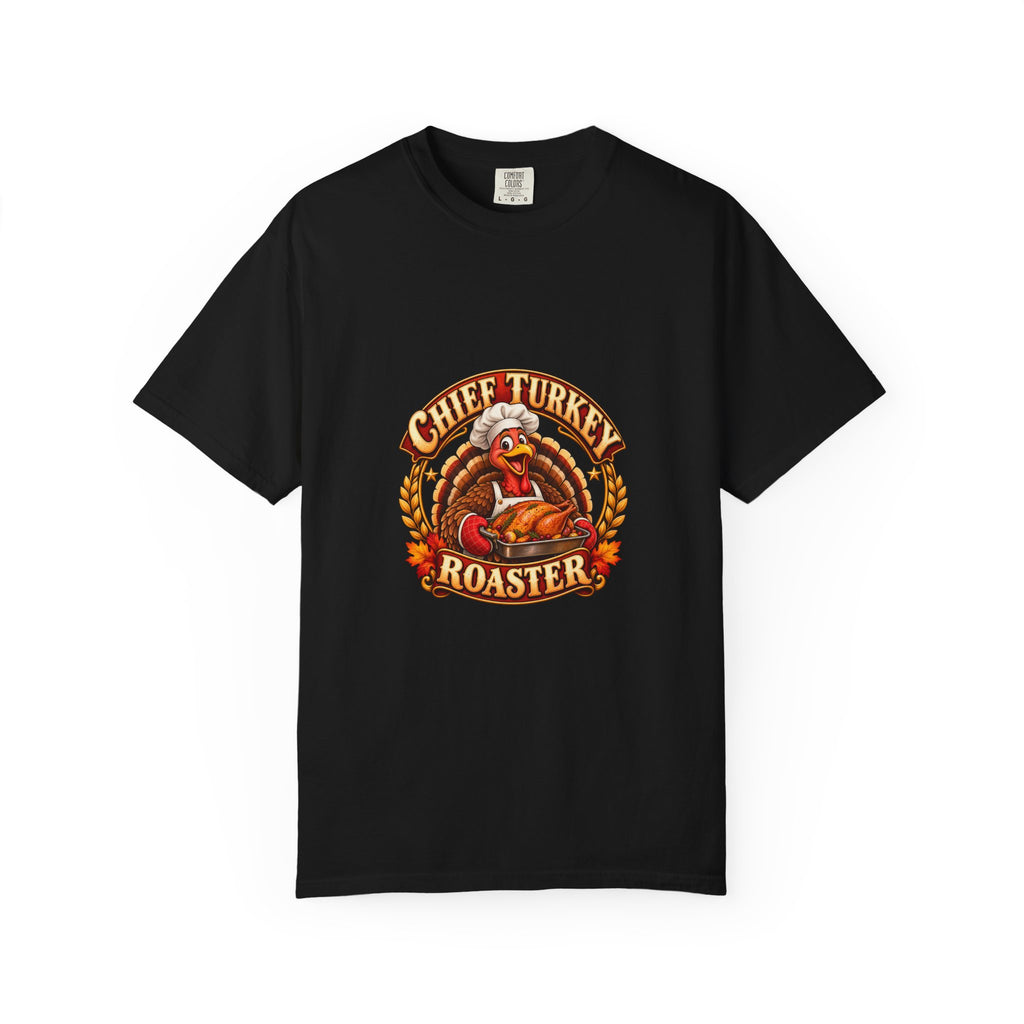 Chief Turkey Roaster T-Shirt — Retro Thanksgiving Emblem Tee, Vintage BBQ Turkey Badge Graphic Fall Shirt