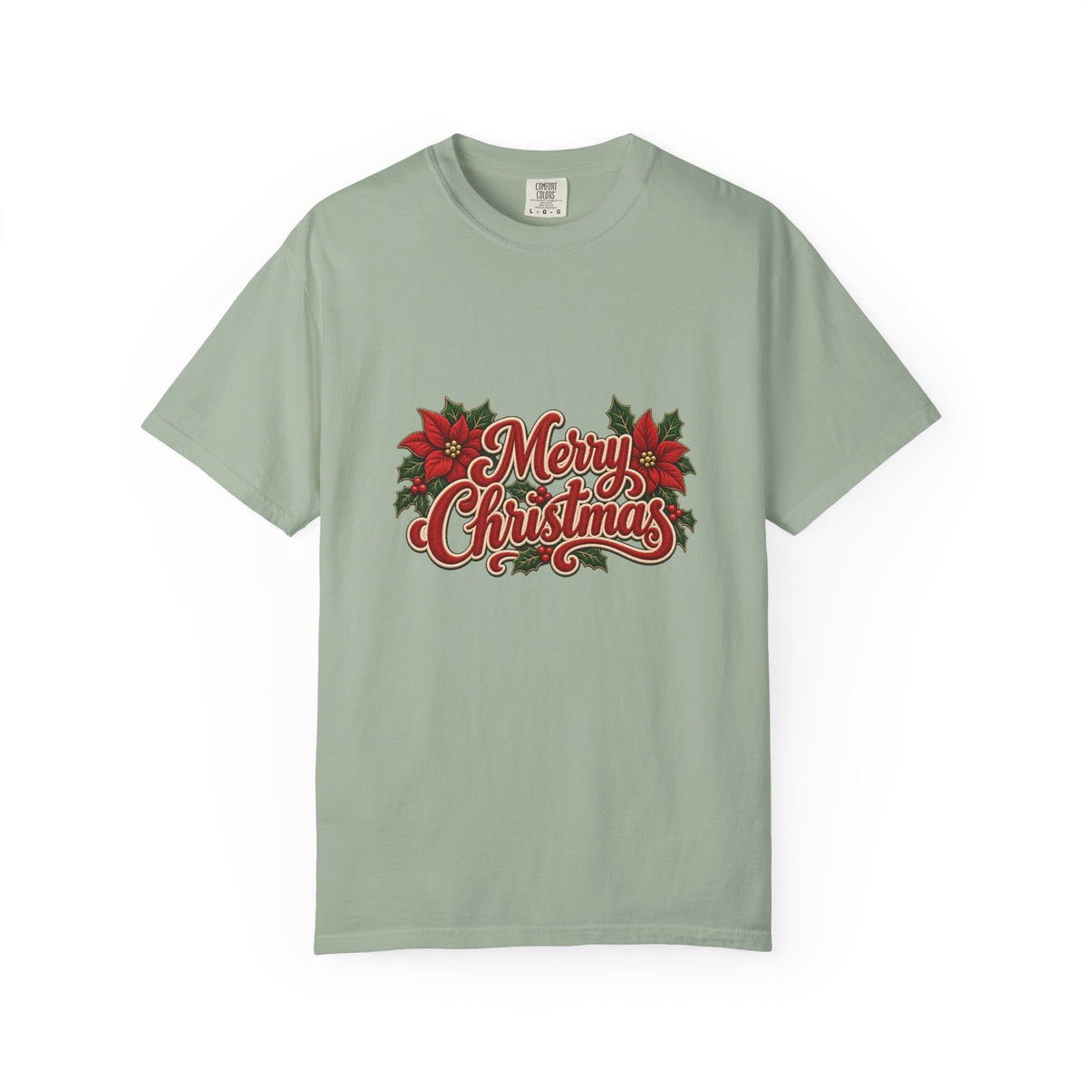 Merry Christmas Poinsettia T-Shirt | Red Holiday Floral Graphic Tee
