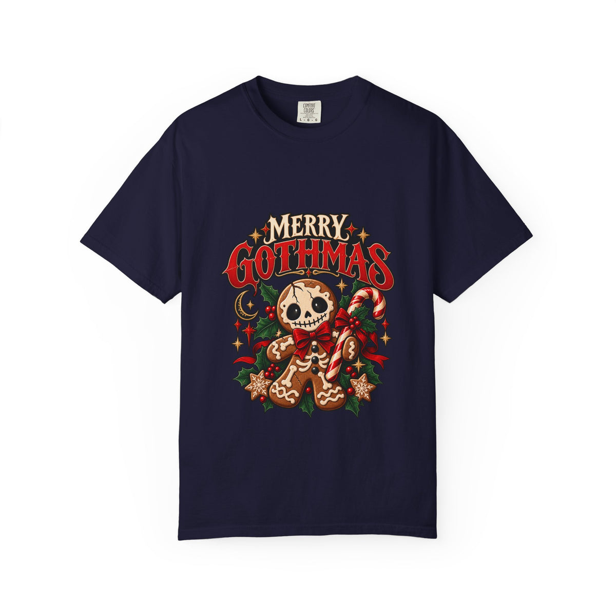 Merry Gothmas skull gingerbread graphic T-shirt | Gothic Christmas tee