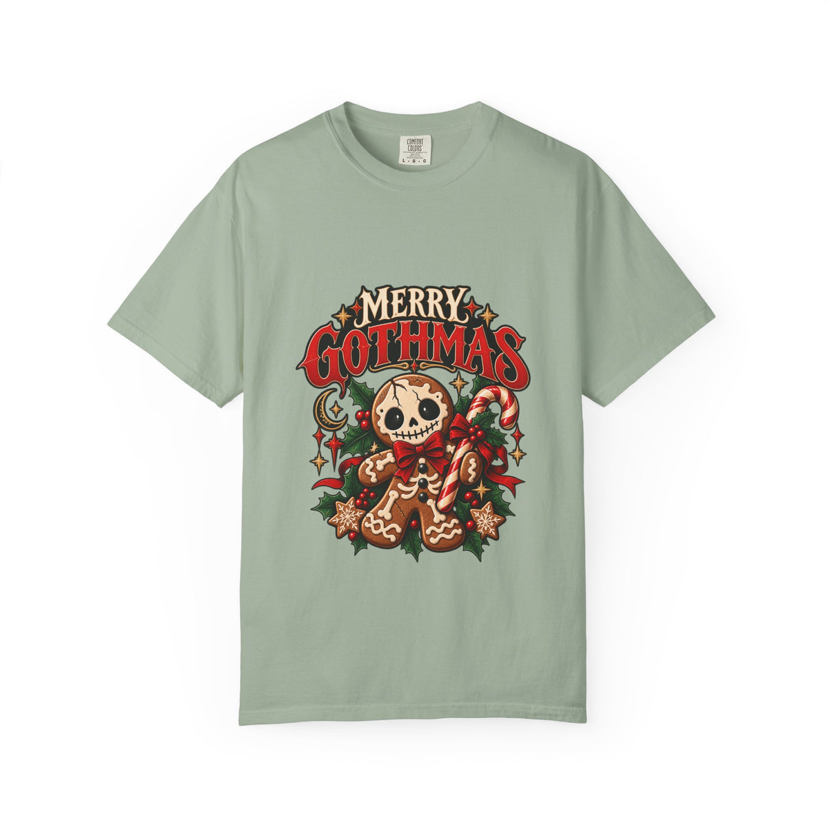 Merry Gothmas skull gingerbread graphic T-shirt | Gothic Christmas tee
