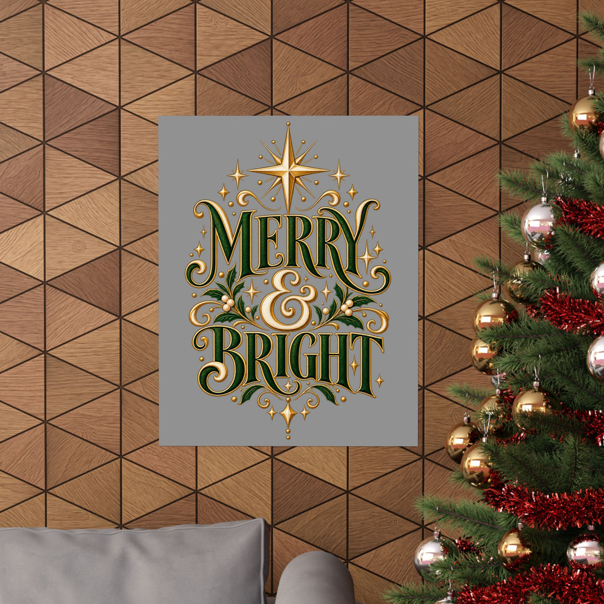 Merry & Bright Holiday Poster — Matte Vertical Christmas Wall Art