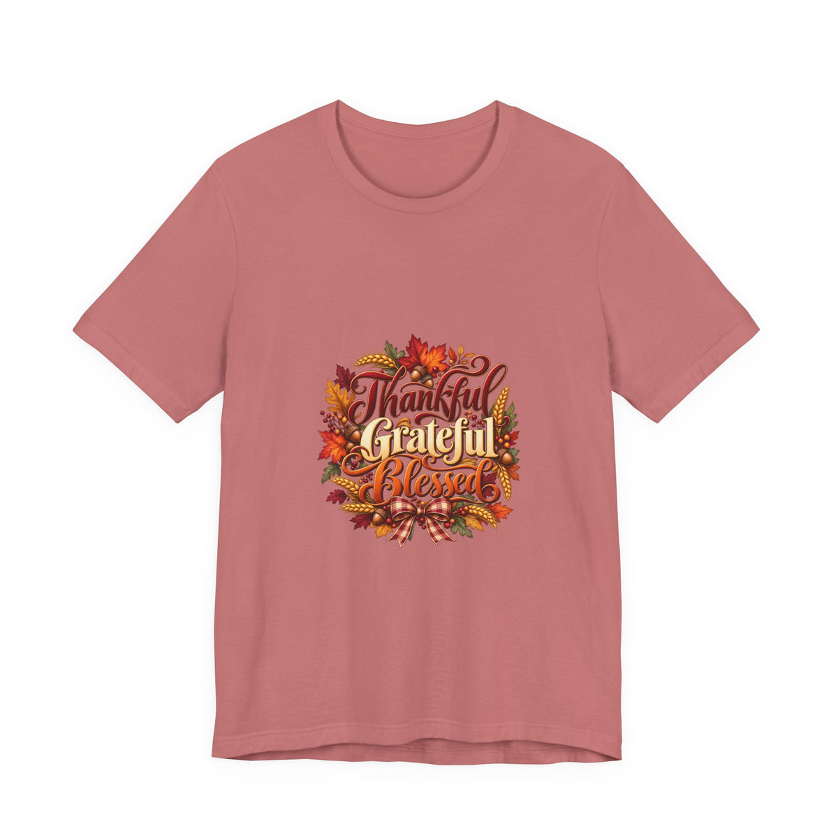 Thankful Grateful Blessed T-Shirt — Fall Leaves Thanksgiving Tee, Autumn Gratitude Shirt, Family Matching Outfit