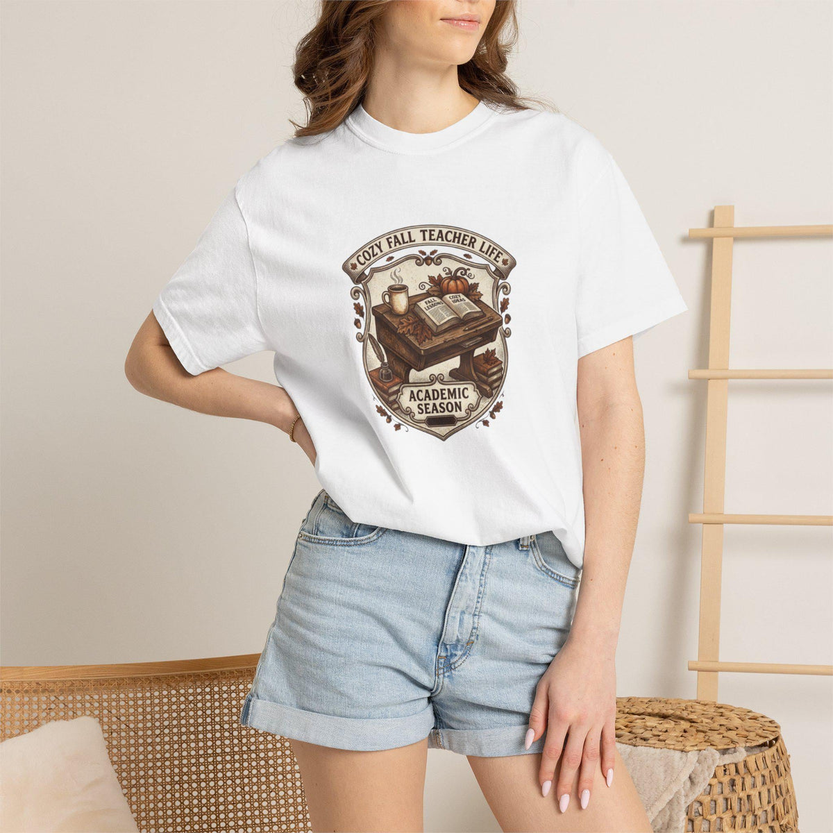 Cozy Fall Teacher Life academic season T-Shirt | Teacher Autumn Desk Design
