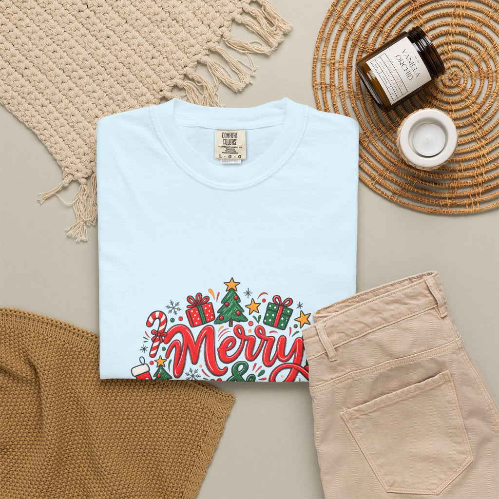 Merry & Bright Christmas T-Shirt | Festive Holiday Graphic Tee