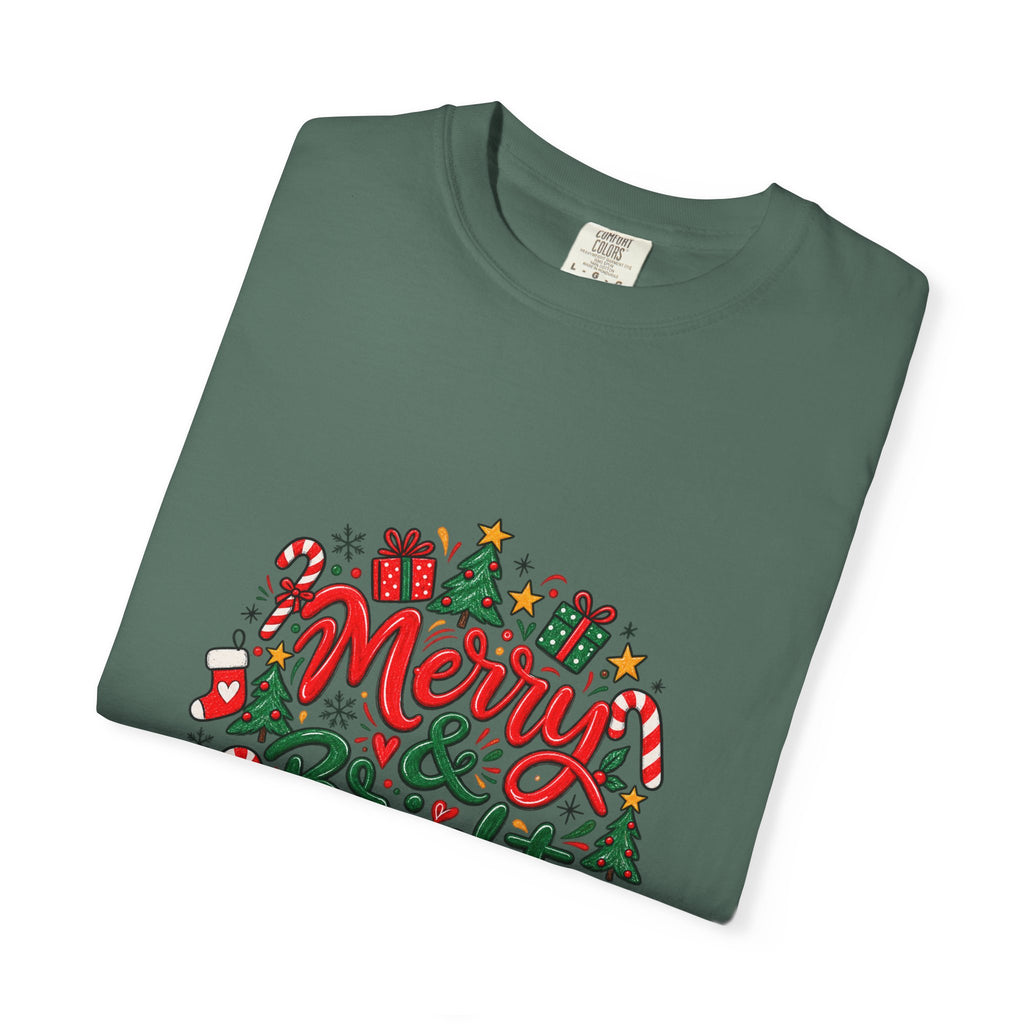 Merry & Bright Christmas T-Shirt | Festive Holiday Graphic Tee