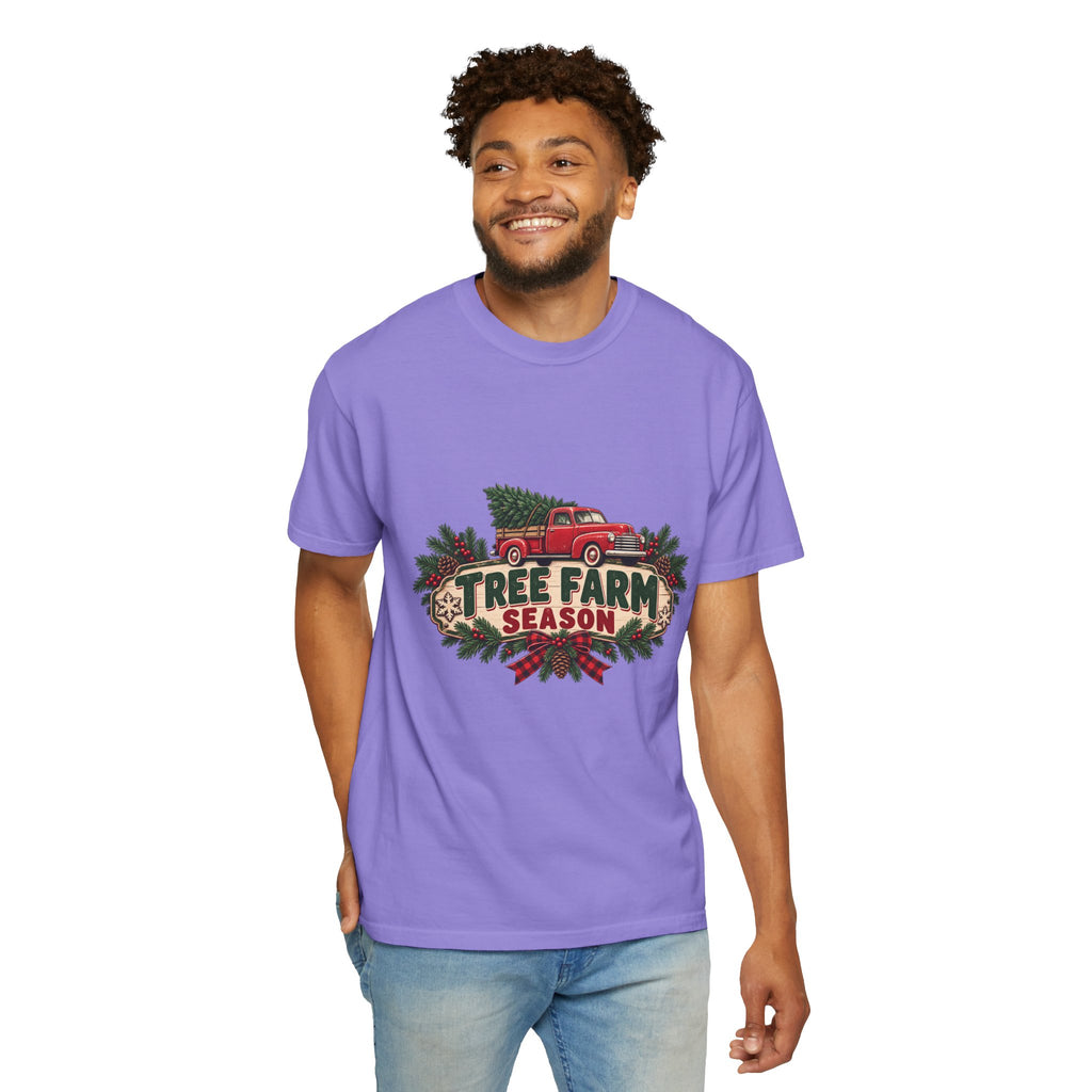 Tree Farm Season T-Shirt — Vintage Red Truck Christmas Tee
