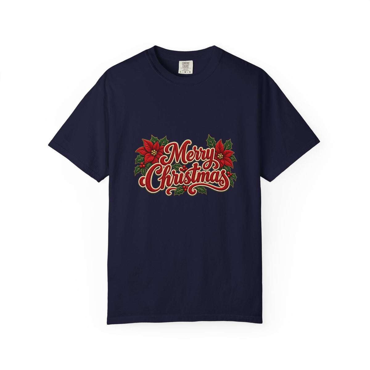 Merry Christmas Poinsettia T-Shirt | Red Holiday Floral Graphic Tee