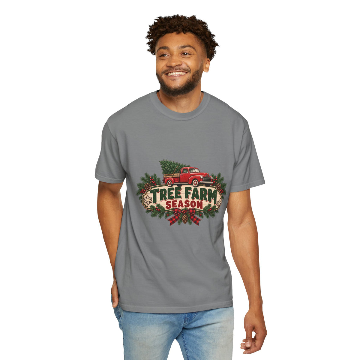 Tree Farm Season T-Shirt — Vintage Red Truck Christmas Tee