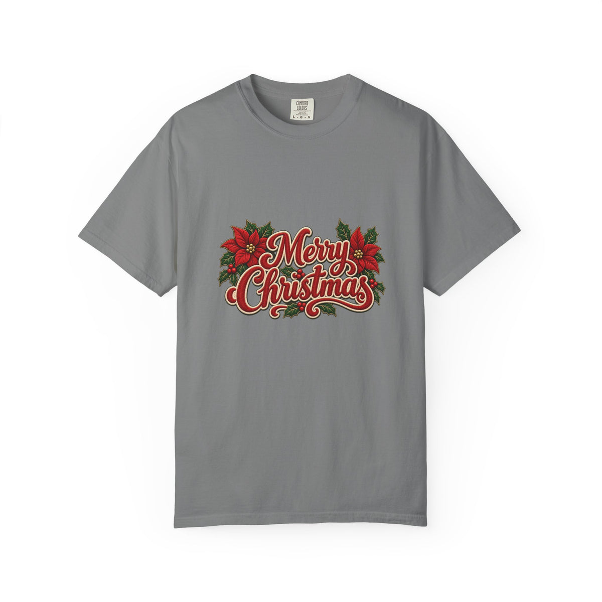 Merry Christmas Poinsettia T-Shirt | Red Holiday Floral Graphic Tee