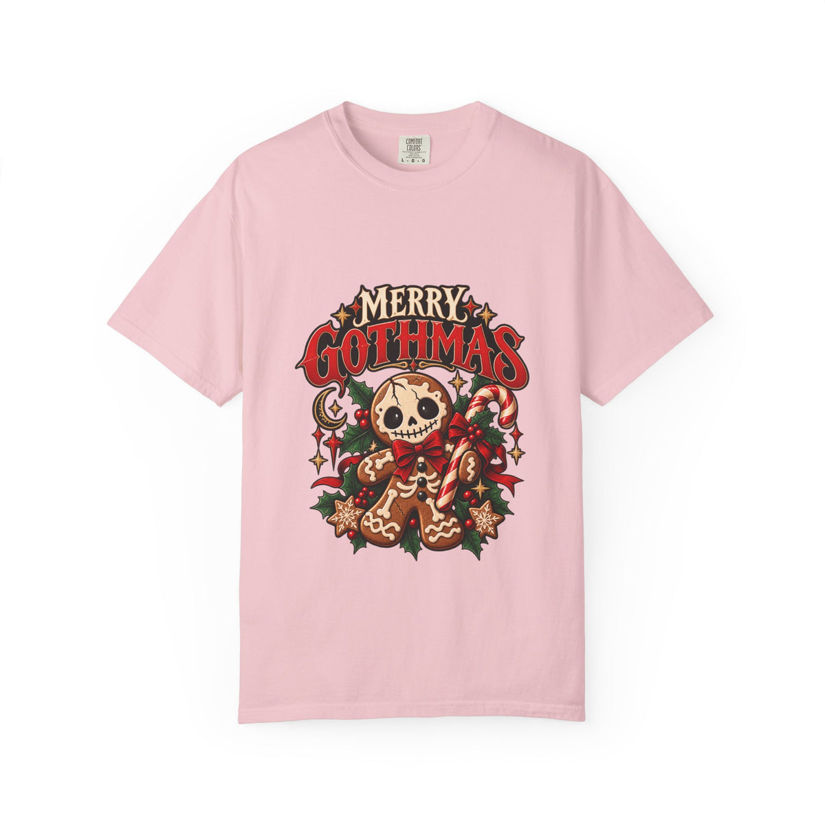 Merry Gothmas skull gingerbread graphic T-shirt | Gothic Christmas tee