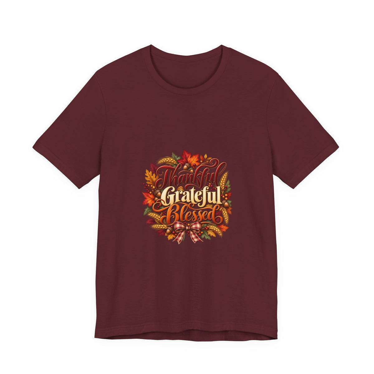 Thankful Grateful Blessed T-Shirt — Fall Leaves Thanksgiving Tee, Autumn Gratitude Shirt, Family Matching Outfit