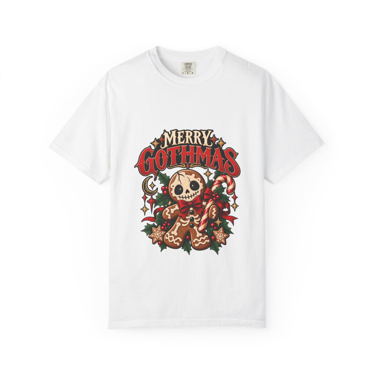 Merry Gothmas skull gingerbread graphic T-shirt | Gothic Christmas tee