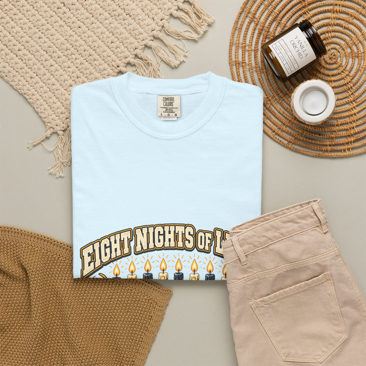 Eight Nights of Light Menorah Tee | Hanukkah T-Shirt, Menorah Illustration