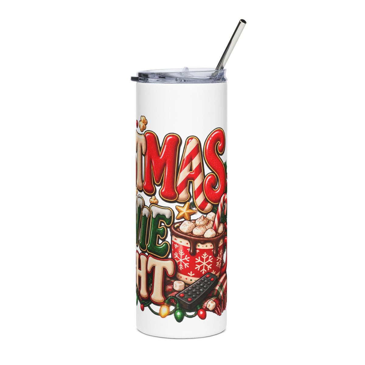 Christmas Movie Night Tumbler — 20oz Stainless Steel Holiday Cup