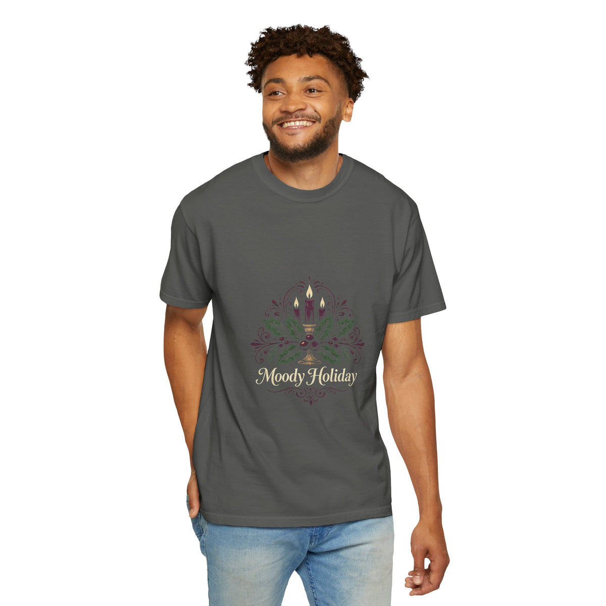 Moody Holiday Candle Wreath T-Shirt | Christmas Seasonal Tee | Festive Graphic Shirt | Holiday Gift for Her Him | Vintage Xmas