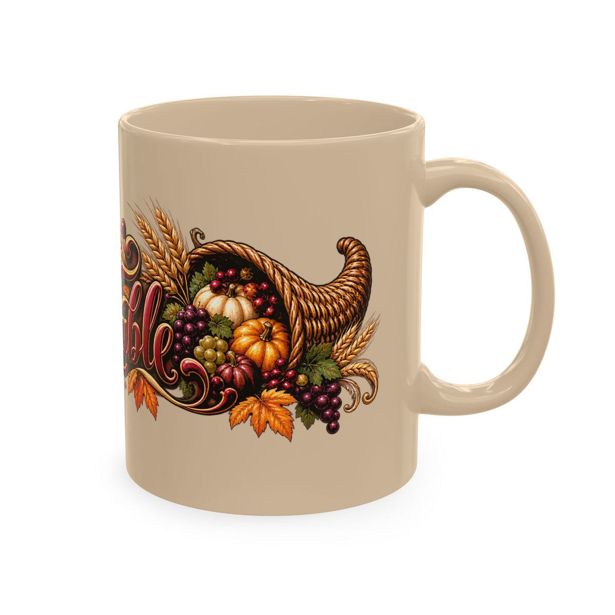 Bless This Table Mug — Harvest Thanksgiving Ceramic Coffee Mug, Cornucopia Gratitude Fall Harvest Gift
