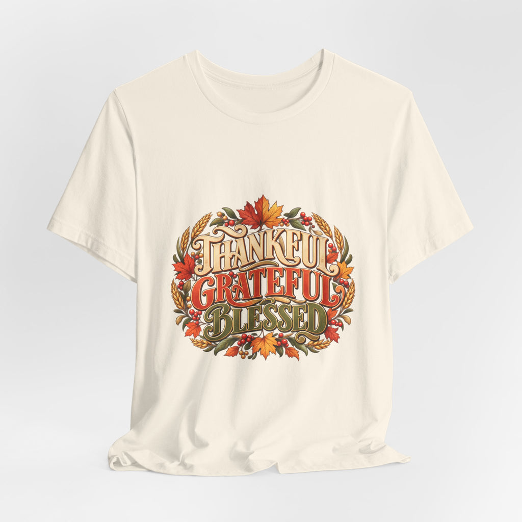 Thankful Grateful Blessed tee | Fall leaves Thanksgiving shirt
