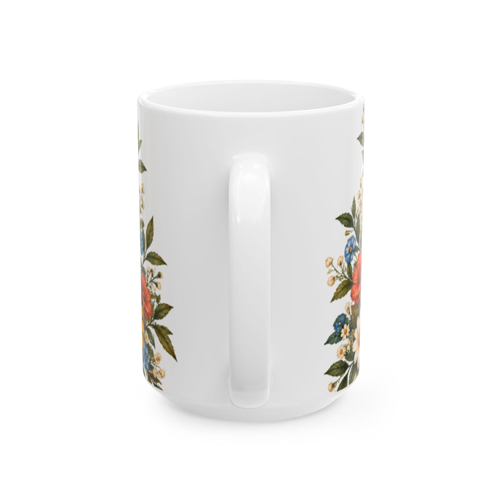 Smiling Golden Retriever Mug | Ceramic Coffee Cup with Floral Wreath