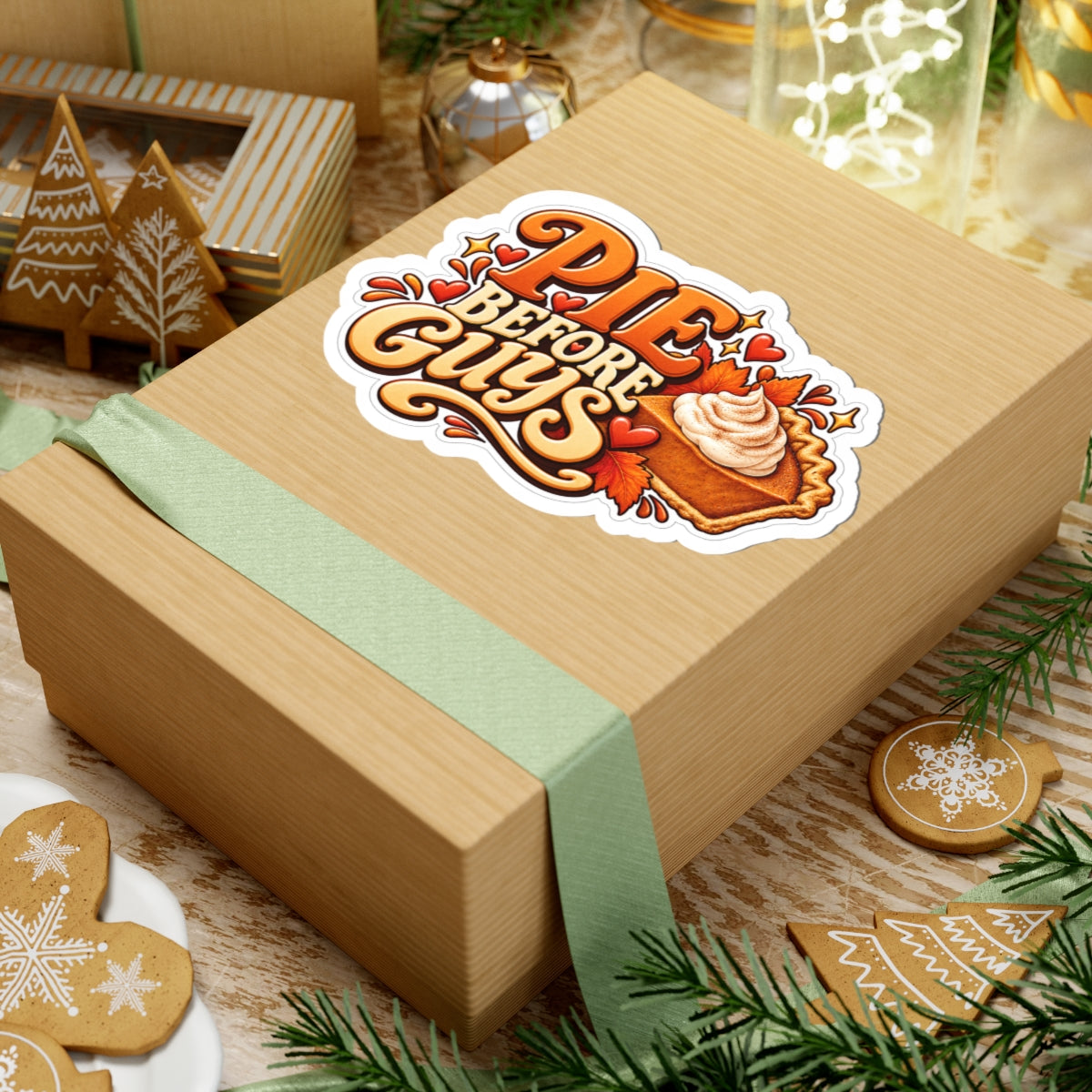 Pie Before Guys Sticker — Sassy Pumpkin Pie Kiss-Cut Decal, Funny Fall Thanksgiving Sticker for Laptop, Phone, Bottle