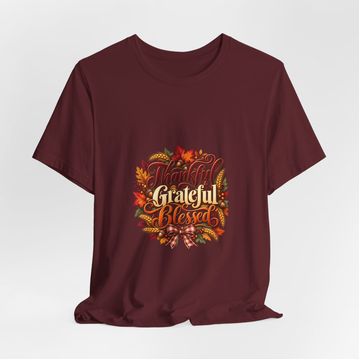 Thankful Grateful Blessed T-Shirt — Fall Leaves Thanksgiving Tee, Autumn Gratitude Shirt, Family Matching Outfit