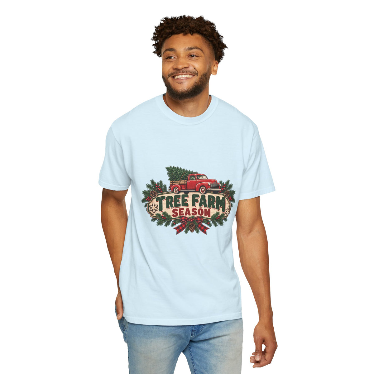 Tree Farm Season T-Shirt — Vintage Red Truck Christmas Tee