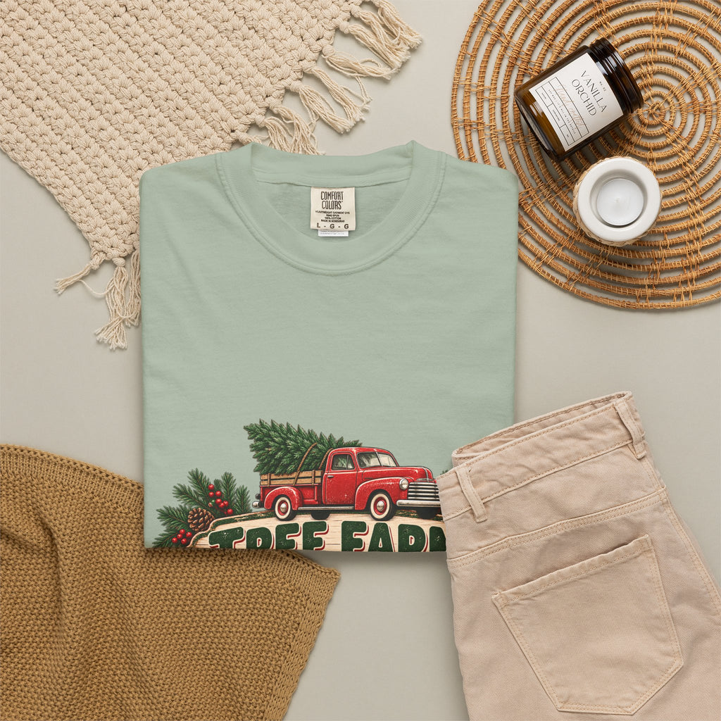 Tree Farm Season T-Shirt — Vintage Red Truck Christmas Tee