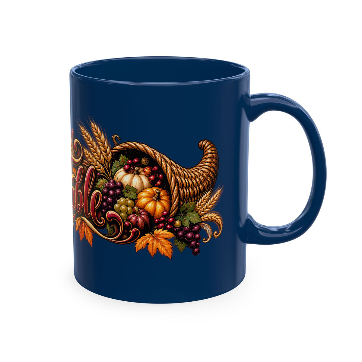 Bless This Table Mug — Harvest Thanksgiving Ceramic Coffee Mug, Cornucopia Gratitude Fall Harvest Gift