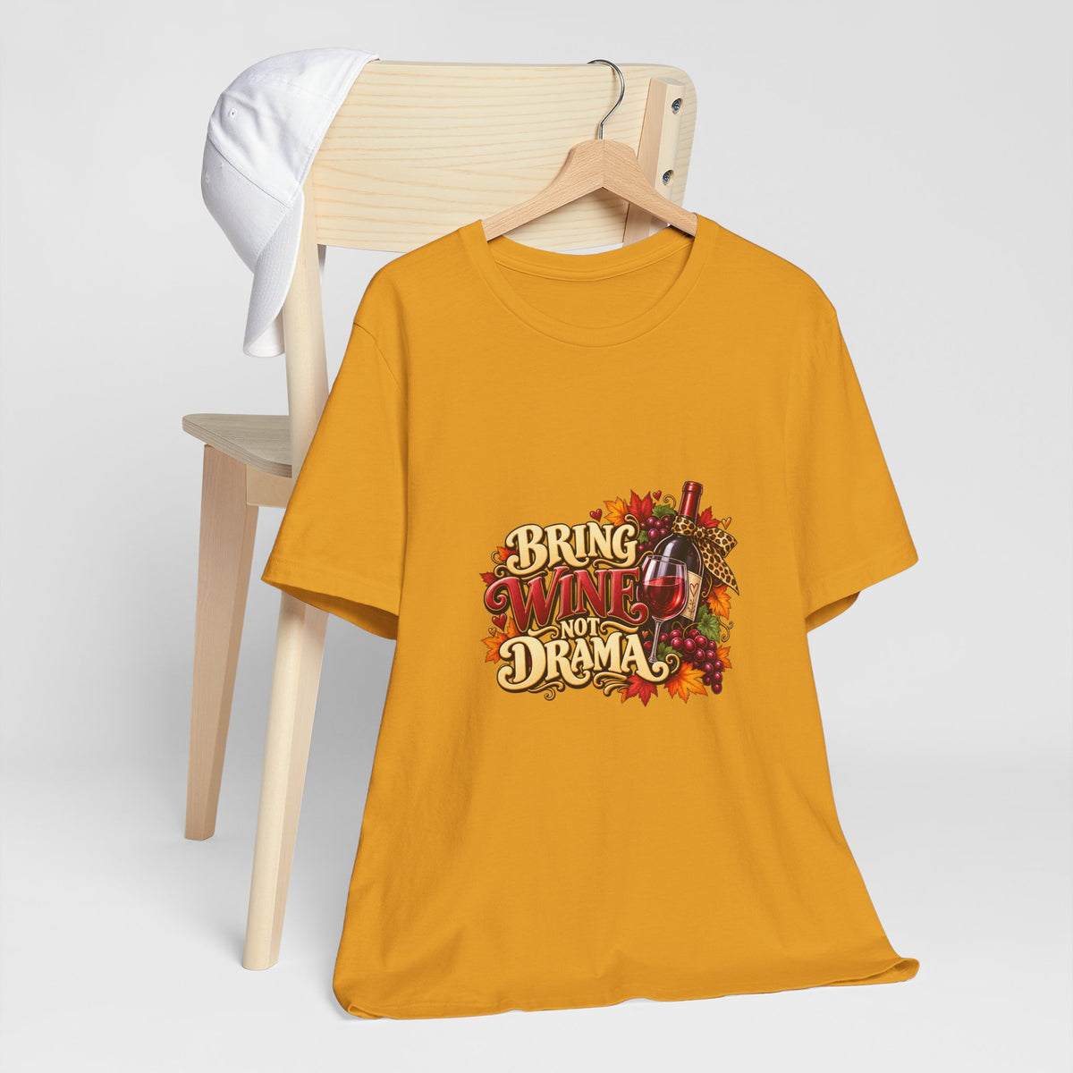 Bring Wine Not Drama T-Shirt — Funny Thanksgiving Wine Lover Tee, Fall Family Gathering Shirt, Holiday Gift for Her
